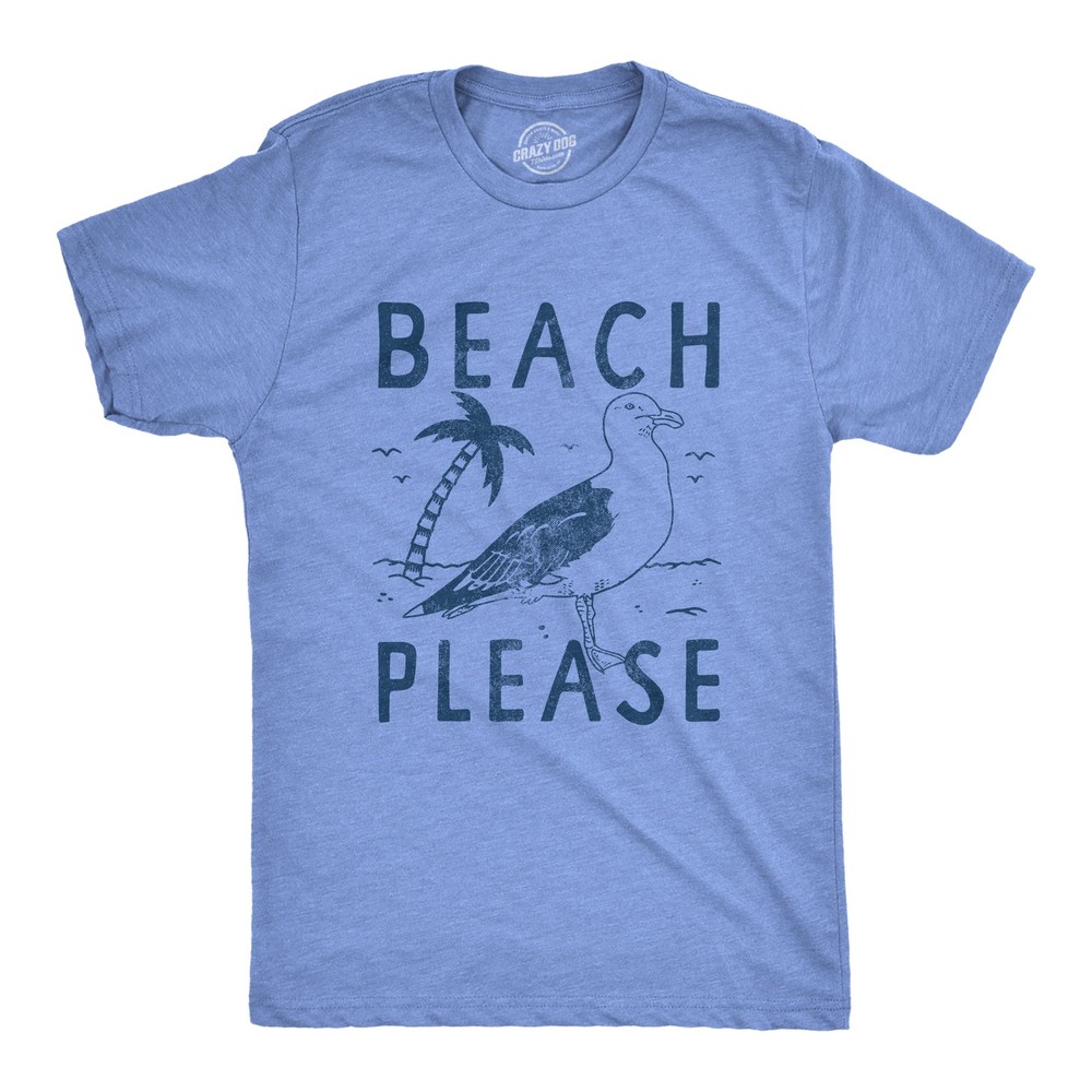 Mens Beach Please T Shirt Funny Sarcastic Tropical Seagull Graphic Novelty Tee