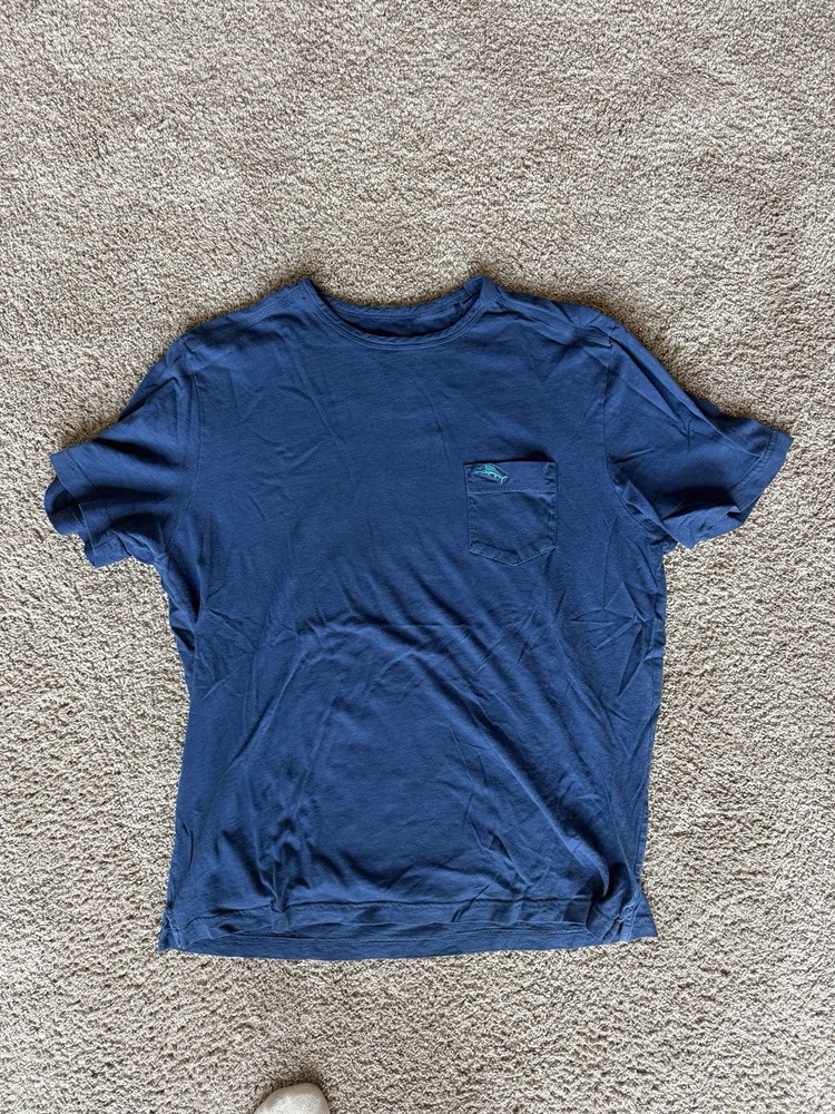 Tommy Bahama Men’s Solid Blue Crew Neck Pocket Logo Short Sleeve Tee M