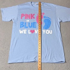 NEW Gender Reveal T-Shirt Men L Graphic Pink or Blue We Love You Baby Shower Tee