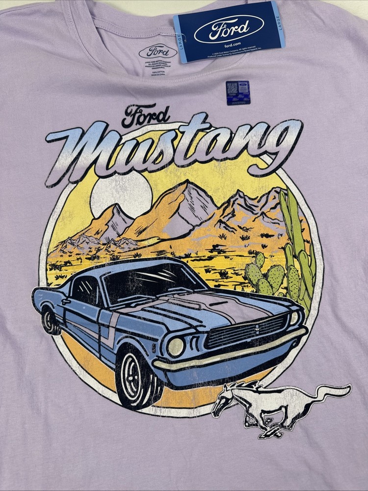 Ford Mustang Hardtop T Shirt Size Large Fastback Convertible Lilac NWT