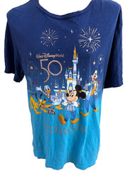 Disney 50 Years celebration Mickey Mouse Goofy T shirt men Blue 2X/3X Colorblock