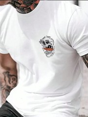 Men’s Summer Casual Letter & Skeleton Print Round Neck Short Sleeve T-Shirt