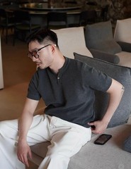 Henry Collar Short-Sleeved Knitted Sweater Men Breathable Summer Fashion