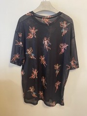 Shein Shirt Semi Sheer Cherub Angel Print Medium Mens Black Club wear Street