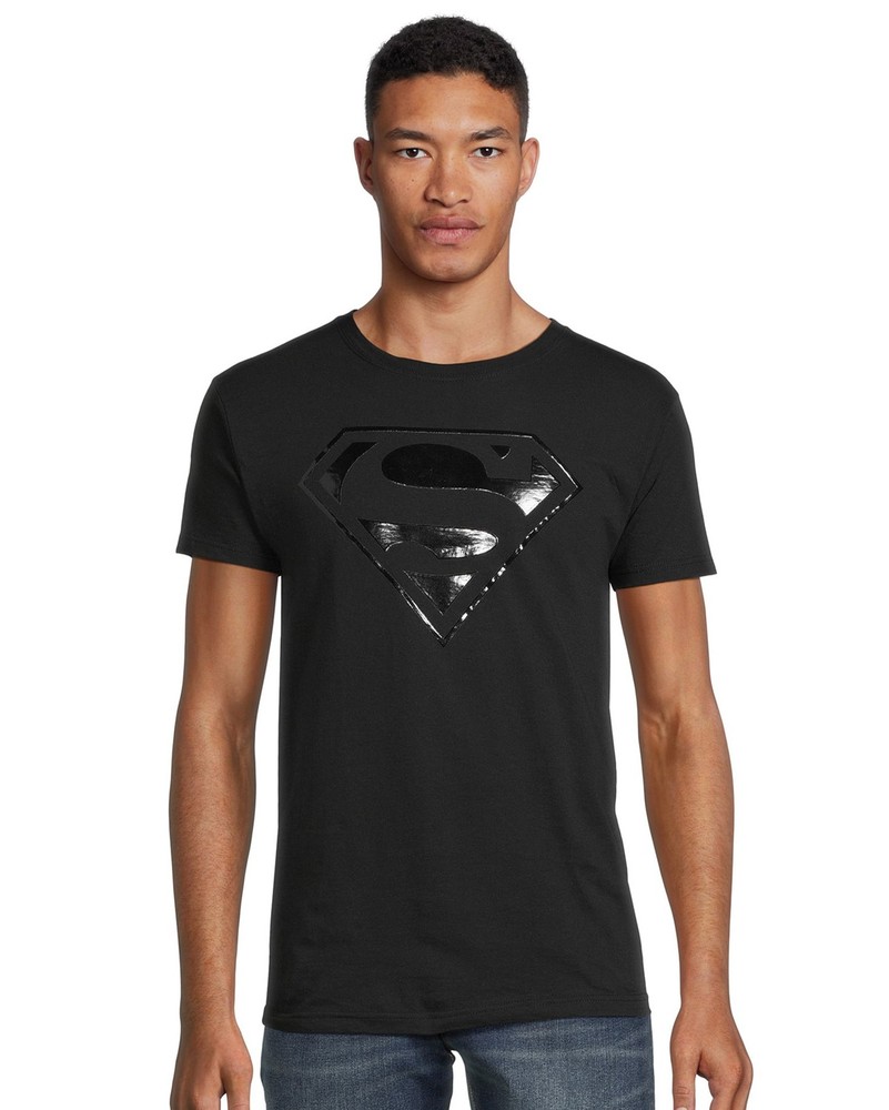 DC Comics Superman T-Shirt Men’s Black Raised Logo Short Sleeve Top
