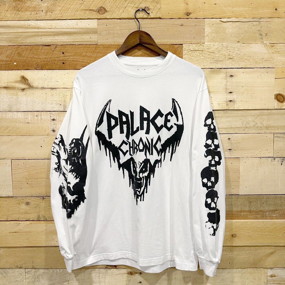 Palace Chronicles Shirt Mens Large White Graphic Long Sleeve Crew Neck Top