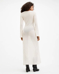 All Saints Womens Karma Crochet Maxi Dress Designer Chalk Slim Fit Long Sleeve