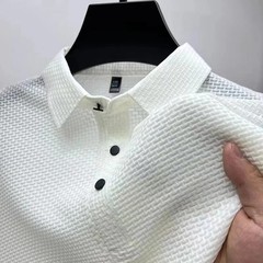 2025 Men’s Business Casual Short Sleeved Bone Flower Solid Color POLO Shirt Fash