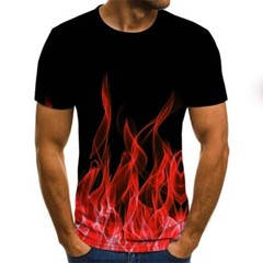 Men Short Sleeve O-Neck T-Shirt Flame 3D Graphic Print Funny Slim Top Streetwear