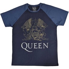 Queen – Freddie Mercury – Crest – Navy Blue & Denim Blue Raglan T-shirt