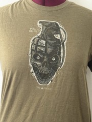 Zero Foxtrot Pull The Pin Skull Grenade Graphic T Shirt Olive Large USA