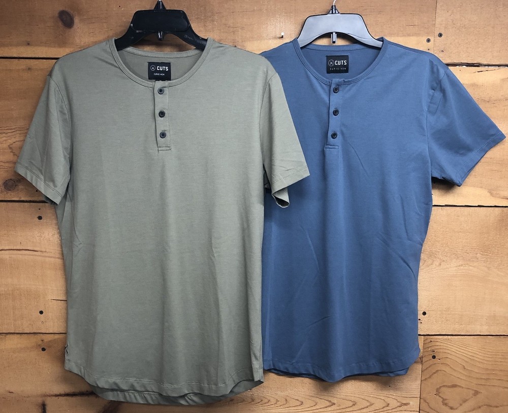 Cuts Curve Hem LOT OF 2 1/4 Button Crew Neck T-Shirt Mens Size Medium Stretch