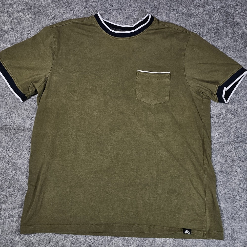 Free Planet T-Shirt Men’s L Green Ringer S/S Cotton Spandex Pocket