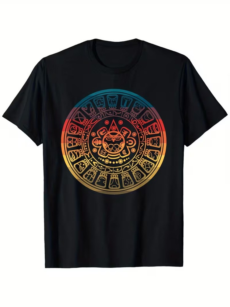 Mayan Calendar Mexican Aztec Incan Folk Art T-Shirt Men’S Trendy Letter Print Re