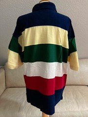 IVY CREW Mens T-Shirt Sz L Blue Green Yellow White Short Sleeve Collared Buttons RETRO