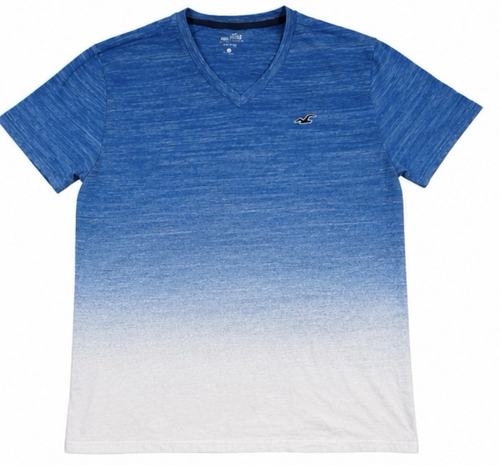 Hollister Must-Have Collection Blue Ombre V-Neck T-Shirt Mens Large