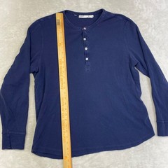CRICQUET Men’s Navy Blue Waffle Knit Long Sleeve Henley Shirt XL Cotton Casual