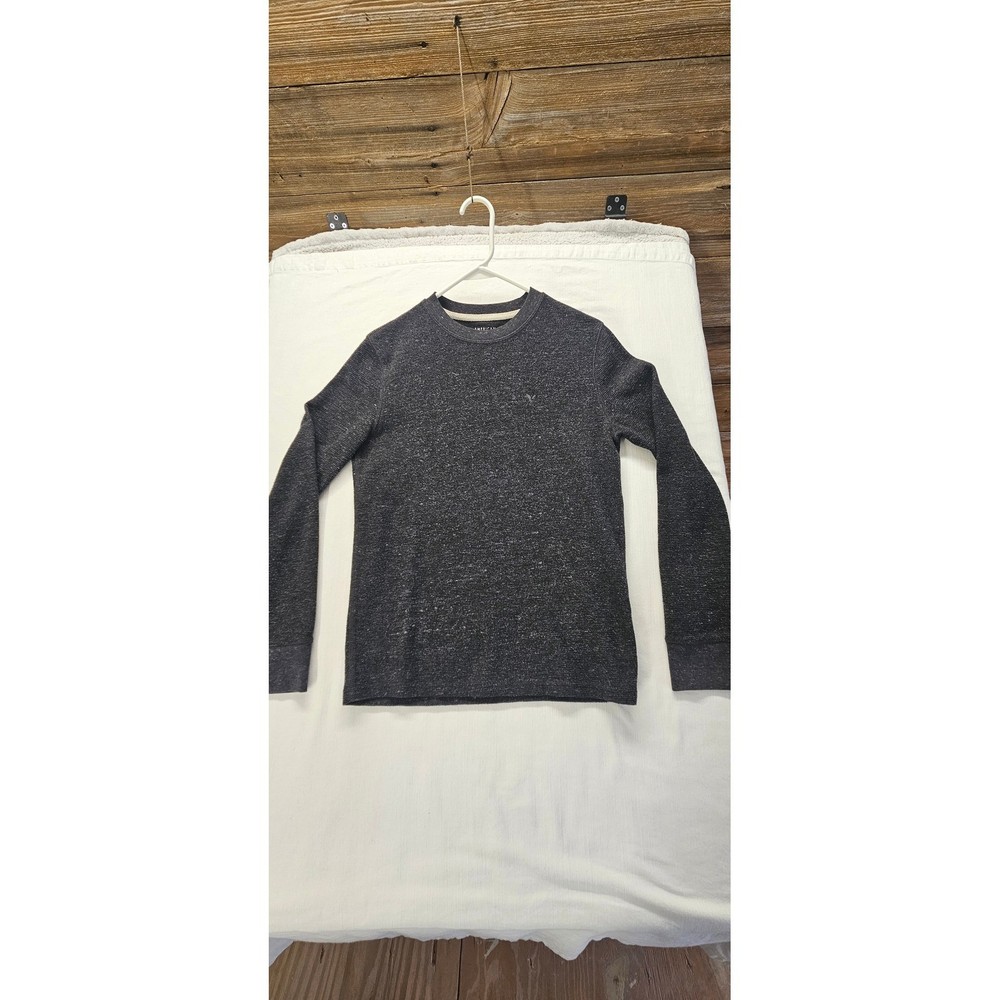 American Eagle Super Soft Thermal Shirt Mens Small Gray Waffle Knit Long Sleeve
