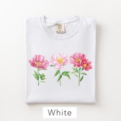 Watercolor Peony Trio Floral Comfort Tee Shirt Pink Women