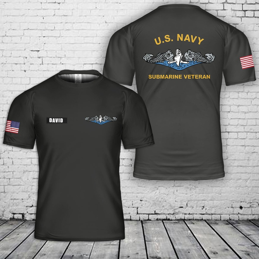 Personalized Name US Navy Submarine Service Enlisted 3D T-Shirt Fullsize S-5XL