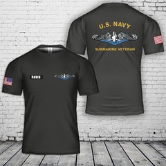 Personalized Name US Navy Submarine Service Enlisted 3D T-Shirt Fullsize S-5XL