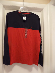 Nautica X-Large Long Sleeve Crew Neck T-Shirt Navy Blue, Red White Navy Back
