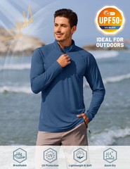 TACVASEN Sun Protection Shirts for Men Long Sleeve 1/4 Medium, #01blue Grey