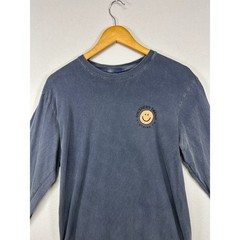 Streetwear Southern Trend Mens Size M Blue Pig Smiley Graphic Long Sleeve Shirt