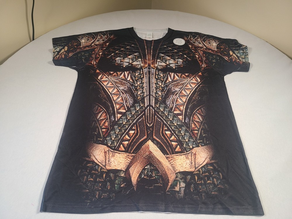 Aquaman Shirt Mens Large Black Full Wrap AOP 2-Sided Marvel Comics Movie Promo