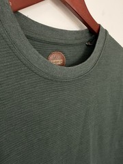 Common People Men Olive Textured T-Shirt Fine Striped Texture Size S