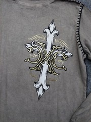Affliction Xtreme Couture Shirt Men Small Brown Thermal Long Sleeve Skull Cross