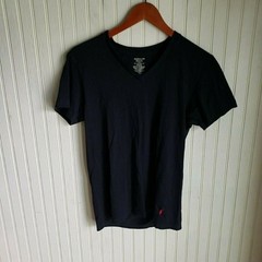 Polo Ralph Lauren Shirt Mens Small Navy Blue V Neck Pony Logo Tagless Cotton Tee