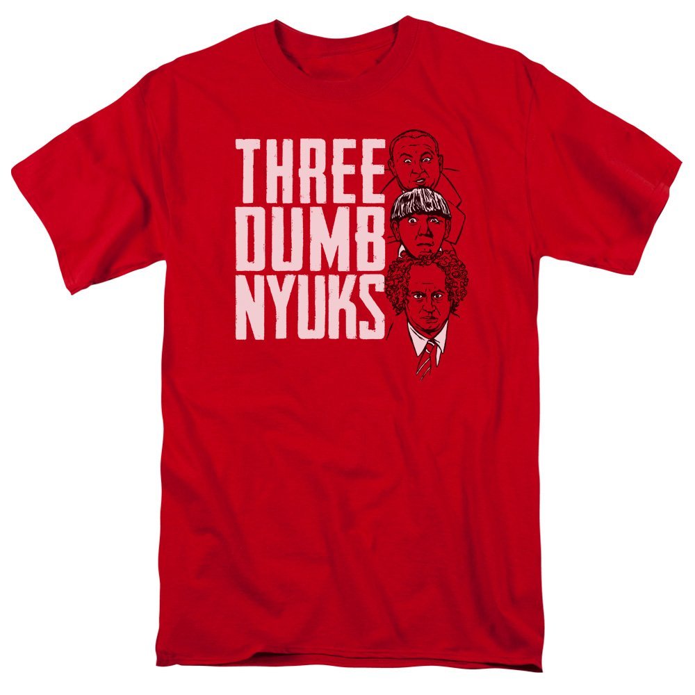 Trevco Men’s Stooges Three Dumb Nyuks Adult T-Shirt, Red, Medium