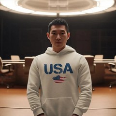 Men’s Classic Fit Patriotic USA Flag Text Print Hooded Sweatshirt Pullover