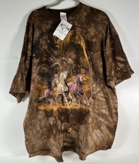 Horse Graphic T-Shirt Men’s Size XXXL Brown Running Horses Nature Western Tee
