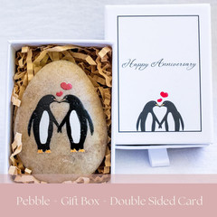 Wedding Anniversary Penguin Pebble Gift – Years Down, Forever to Go” Card & Happ