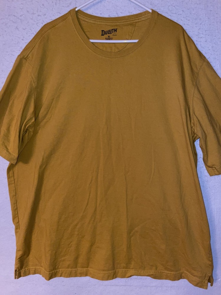 Duluth Shirt Mens XL Longtail Yellow Tshirt Relaxed Fit Thick Cotton Outdoors