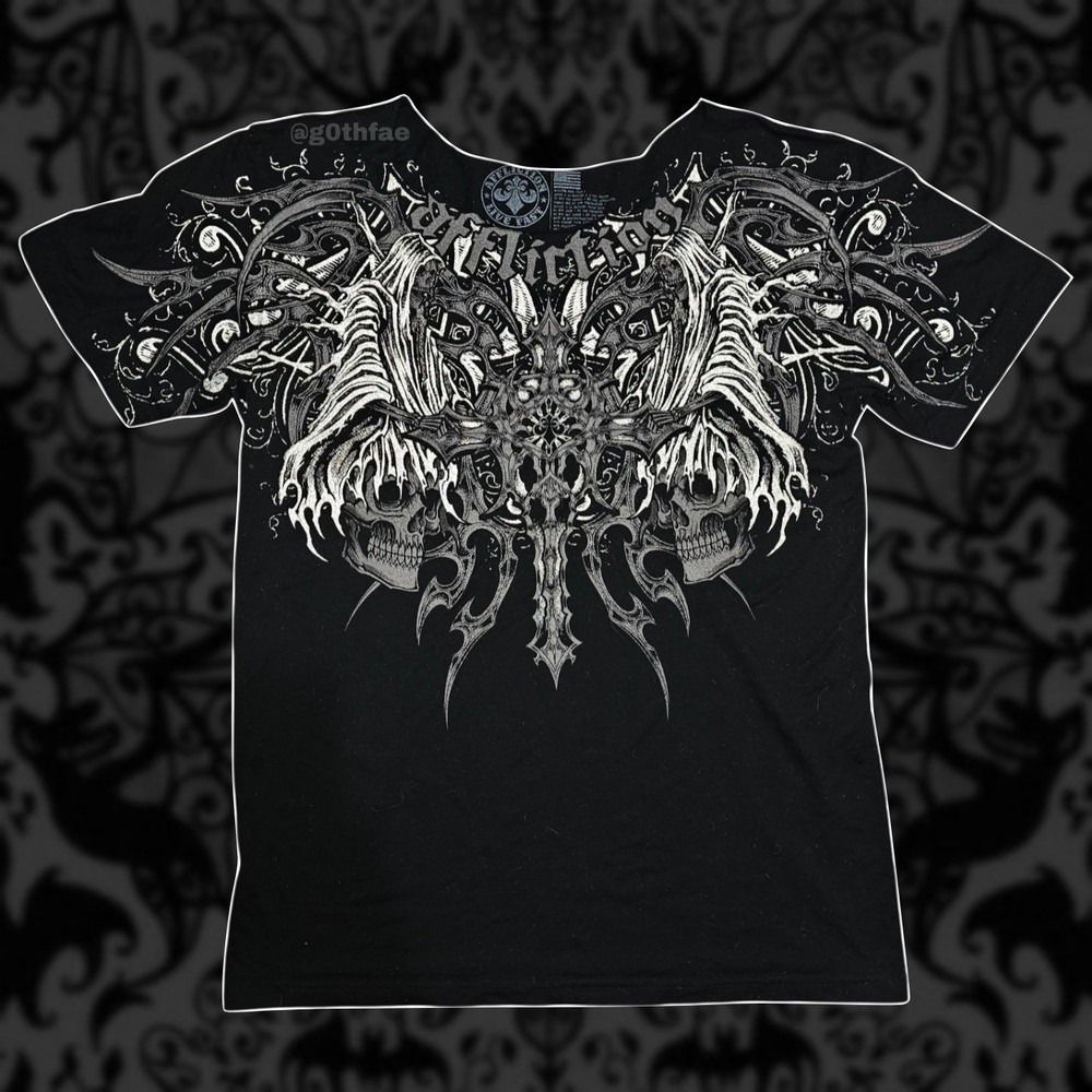 XL Affliction “Haunted Passage” Reflective Short Sleeve T-shirt – Skulls & Wings