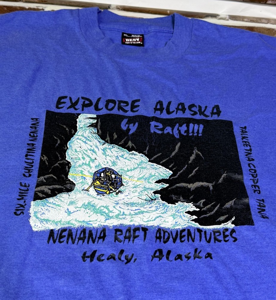 Vintage Alaska Nenana River Whitewater Denali National Park 90s Blue XL Healy