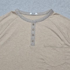 Coofandy Men’s XXL Khaki Oatmeal Heather Short Sleeve Henley Stretch Shirt