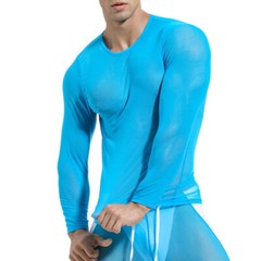 Mens Long Sleeve See Through Mesh T Shirt Sexy Muscle Clubwear Blouse Tops Tee