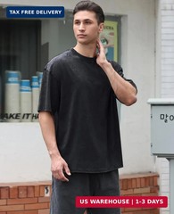 Men’s Cotton T-Shirts Oversized Unisex Short Sleeves Casual Loose Wash Solid Bas
