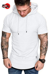 New summer hooded T-shirt men’s solid color men’s short sleeve T-shirt hoodie