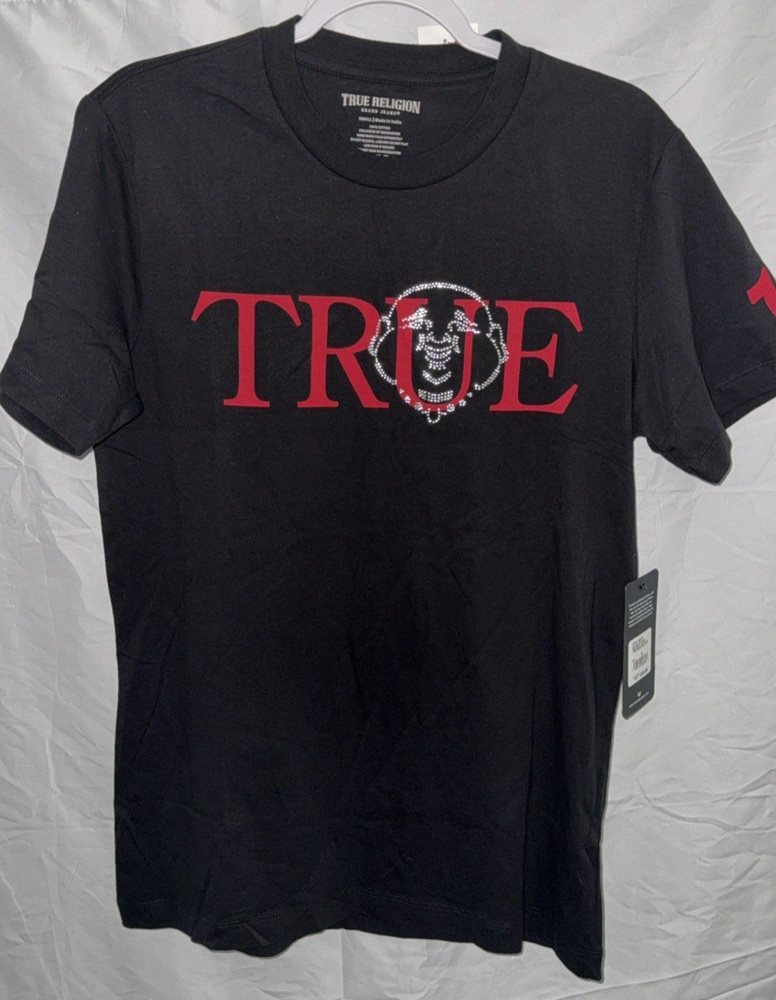 TRUE RELIGION Black BUDDHA Short Sleeve bling y2k Graphic T-shirt size S M L NEW