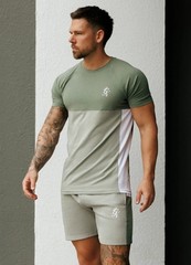 Gym King Contrast Panel Shorts – Fern Green/Soft Khaki/White