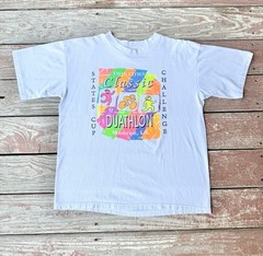 Vintage 90s Single Stitch Twin Cities Duathlon T-Shirt Mens L White Monroe LS