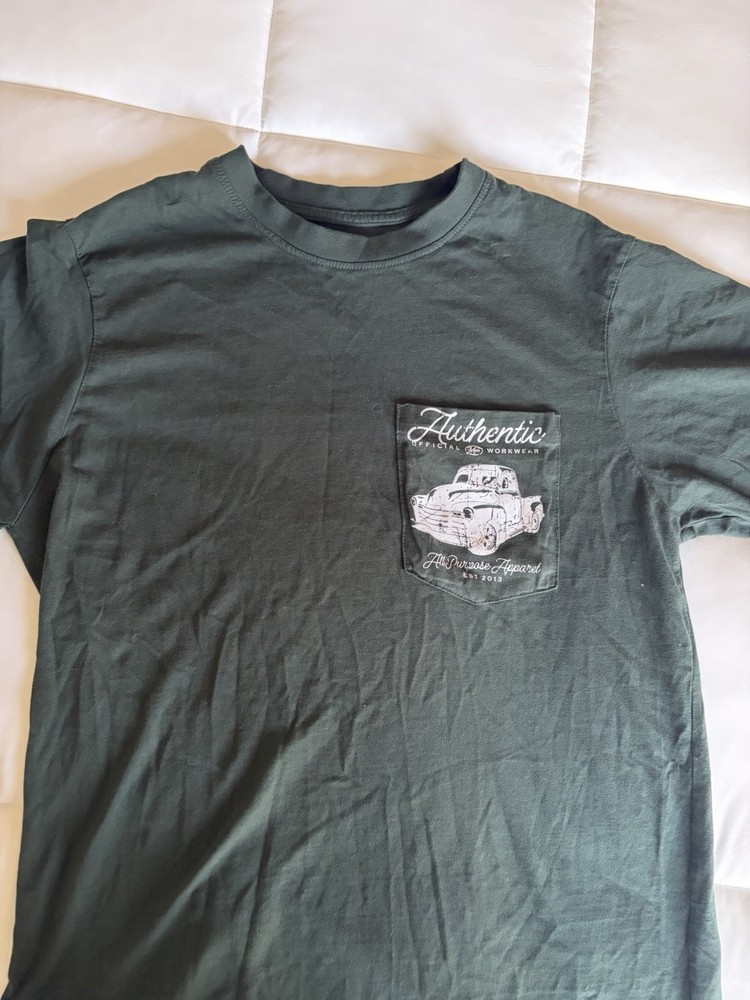 Authentic Men’s Green Graphic Print Logo Pocket Tee Crew Neck Short Sleeve L