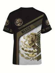Mens Aztec Eagle Graphic T Shirt Gold Black Mexican Print Short Sleeve Tee