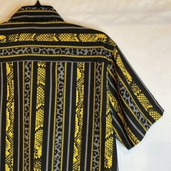 Stretch Drill Clothing Animal Print Mens Dress Shirt Black Yellow Grey Size M