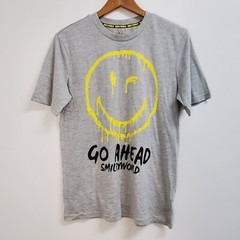 Smiley World Shirt Men Medium Grey Go Ahead Smile Graphic Tee